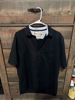 Transcript Linen Blend Black Short Sleeve Button Down.
